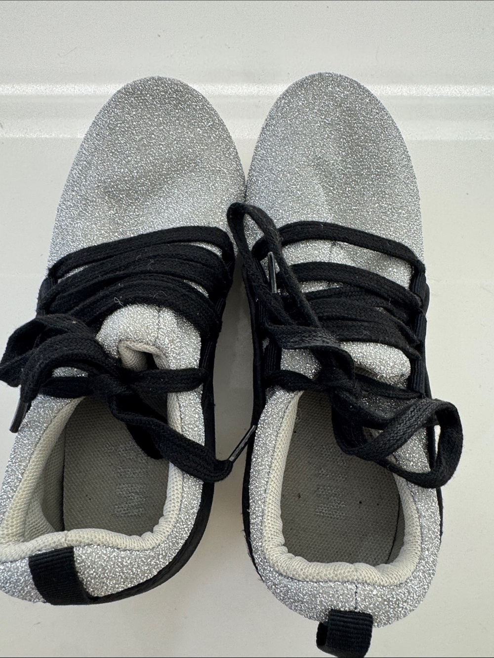 Sparkling Silver Sneakers with Black Laces